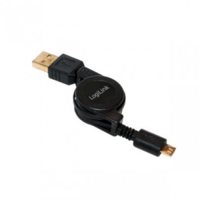 LogiLink USB naar Micro B Kabel Retractable 75cm Zwart